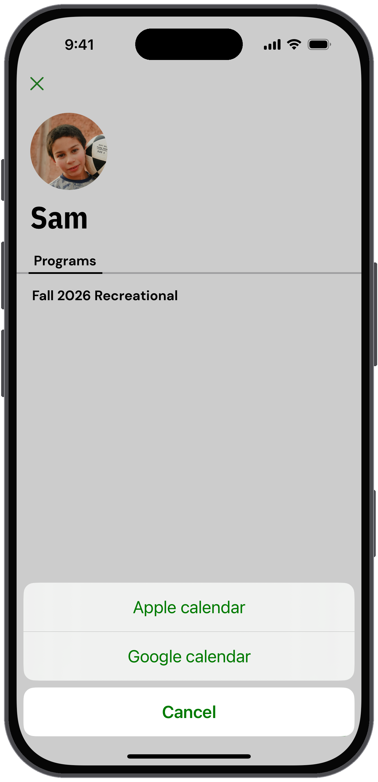 Subscribe sheet with Apple calendar, Google calendar and Cancel options