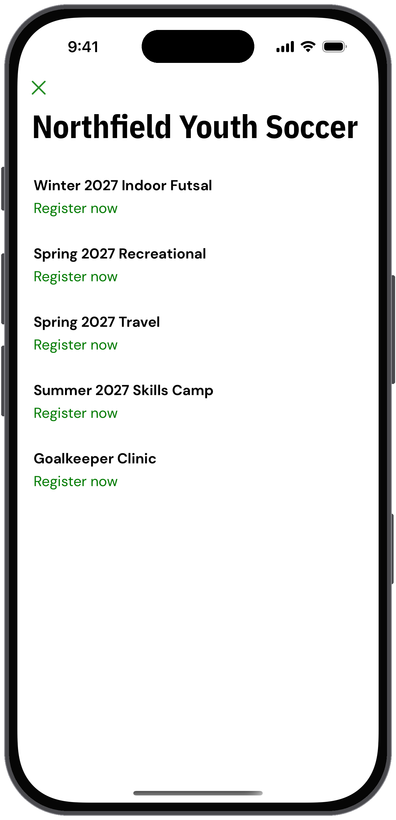 Register for open programs list with a Register now link under each program