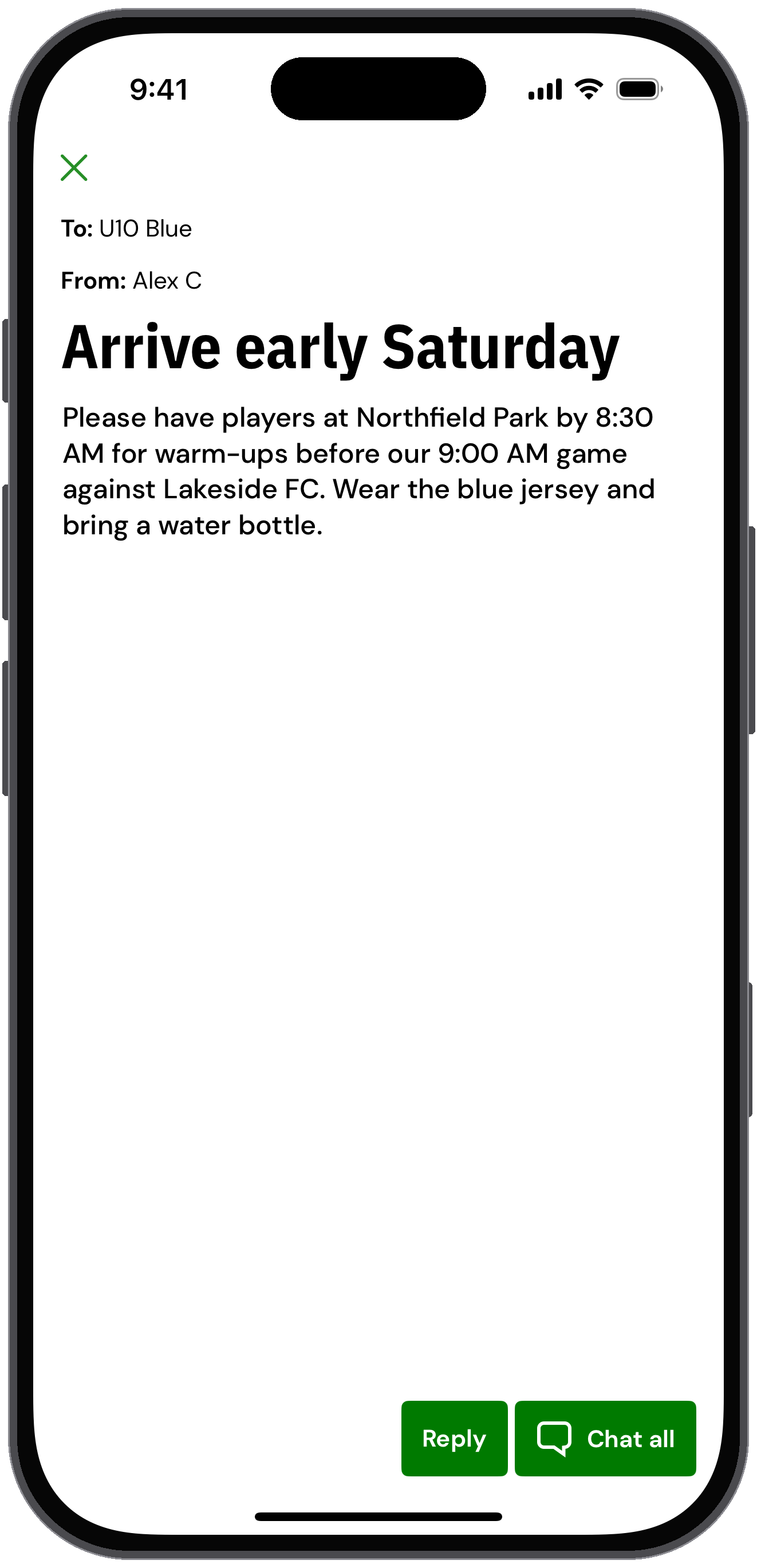 Coach note from Alex Chen with Reply