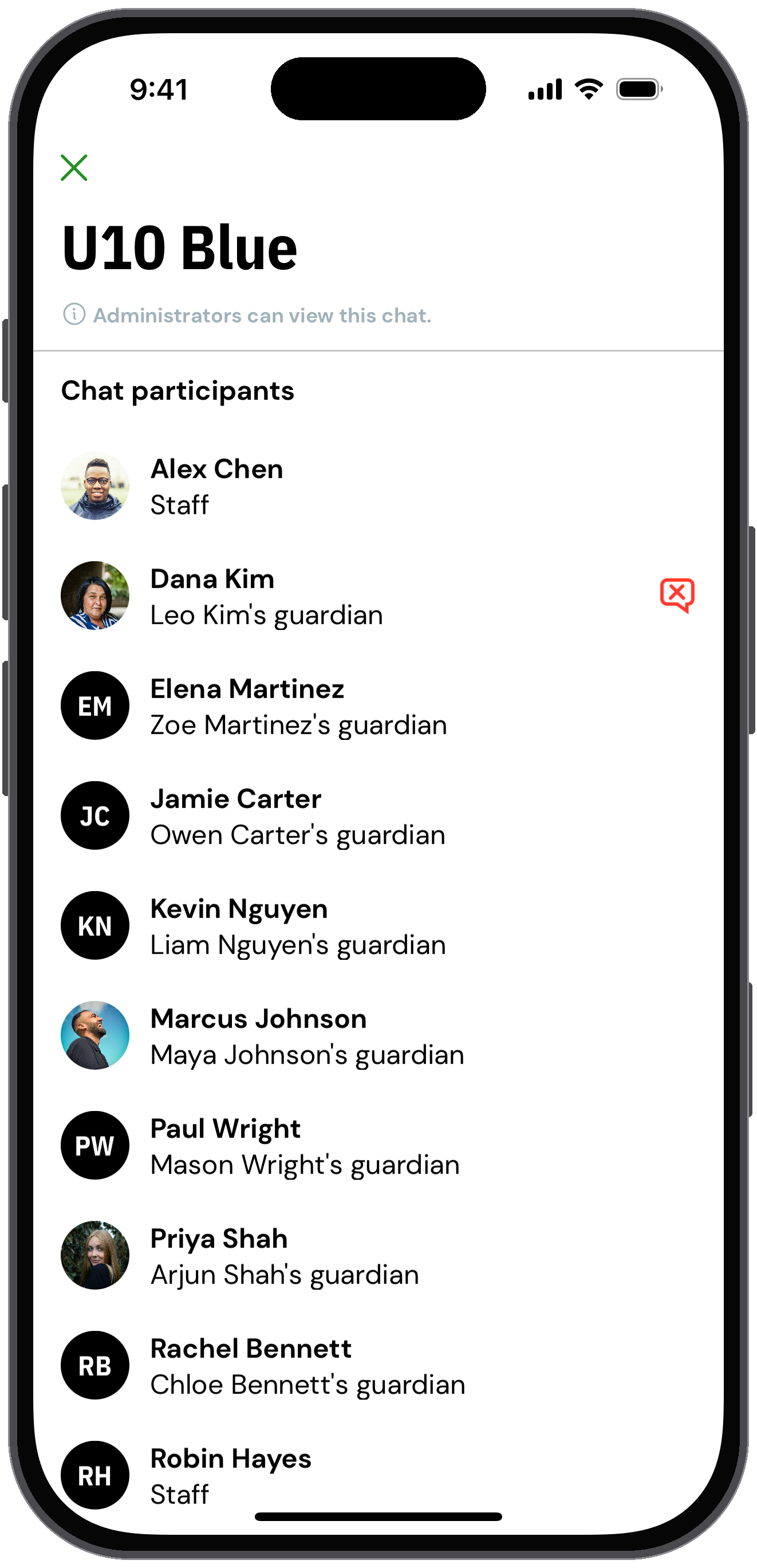 Chat participants list