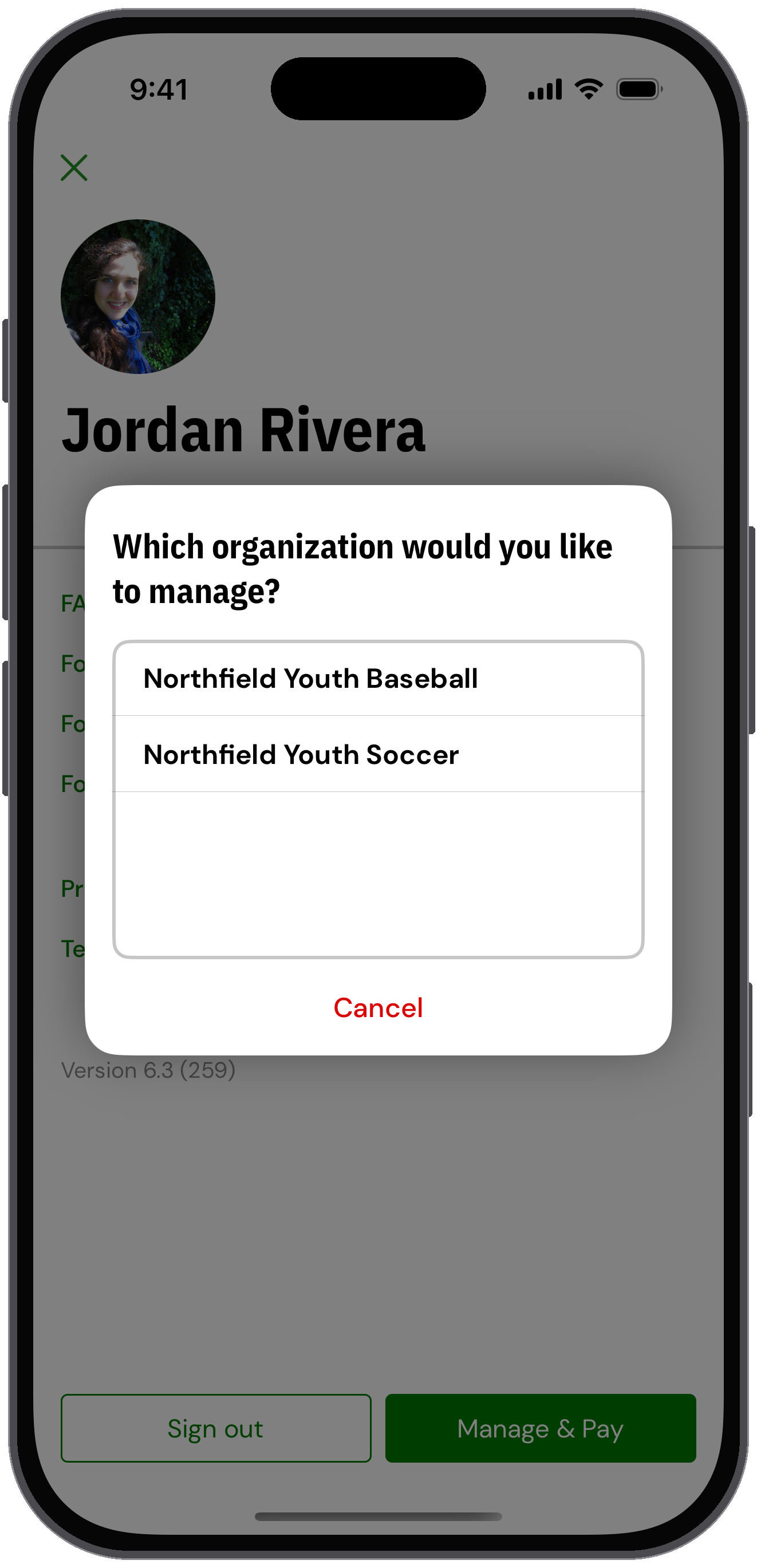 Prompt asking which organization you want to manage