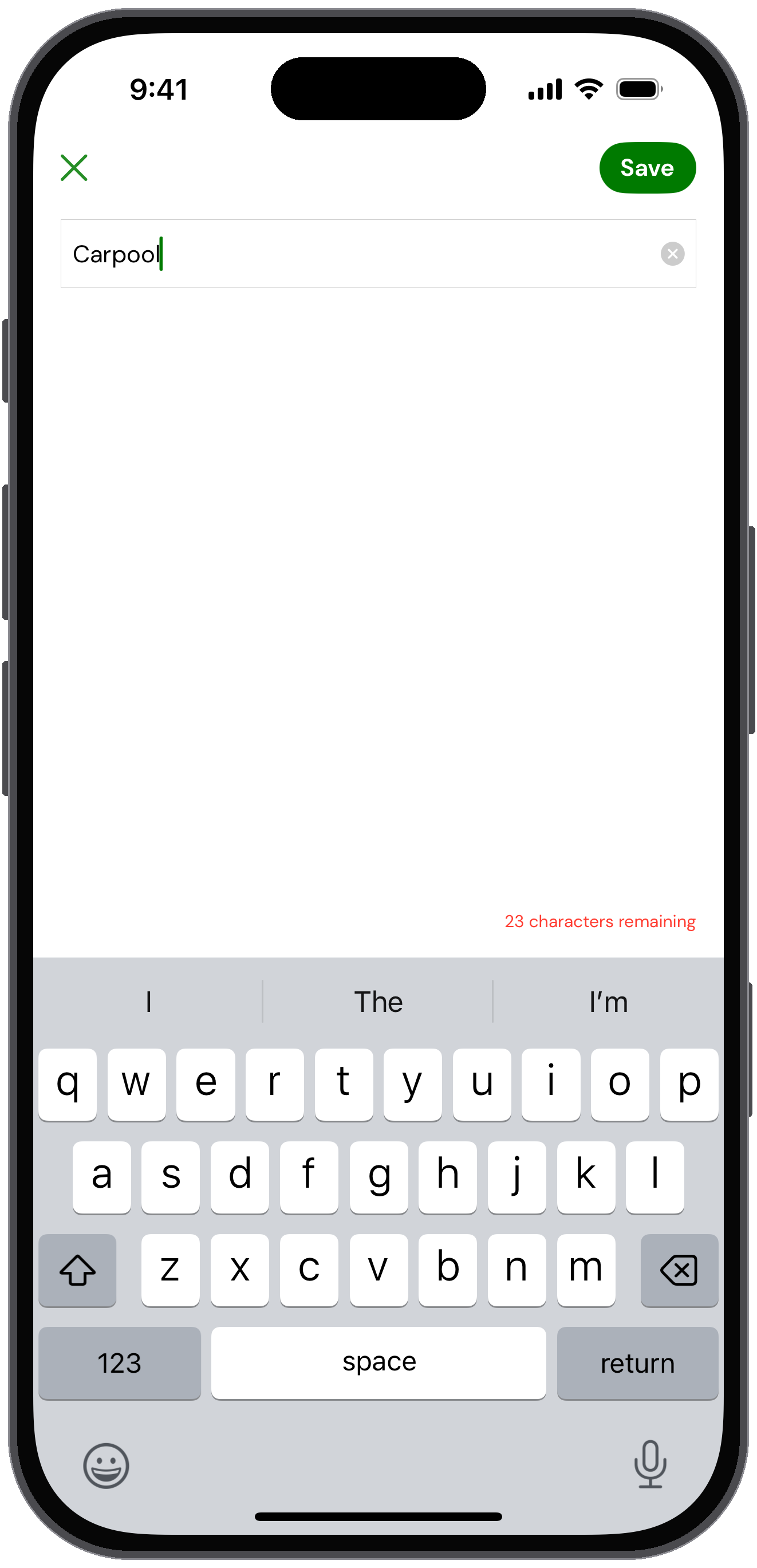 Edit group name screen with Carpool typed in