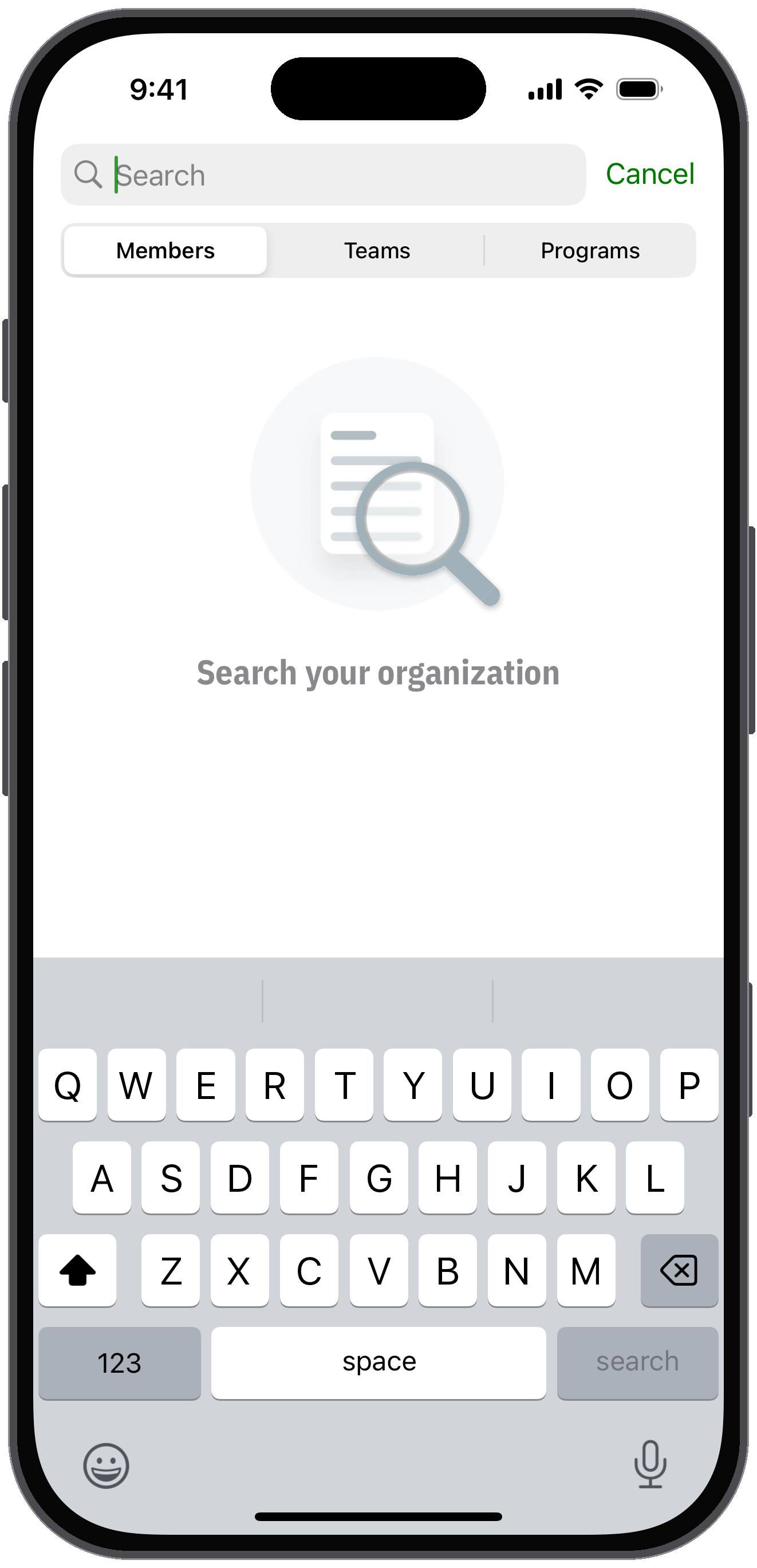 Admin search for members, teams and programs
