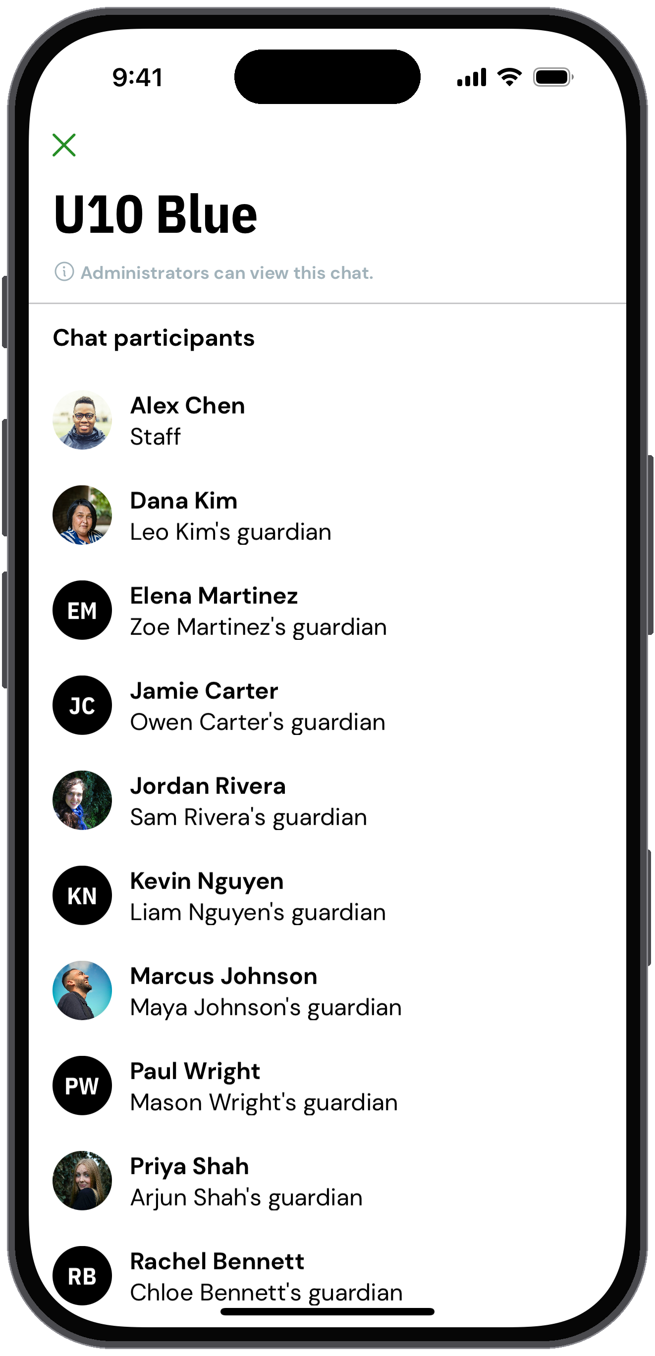 Chat info noting that administrators can view this chat