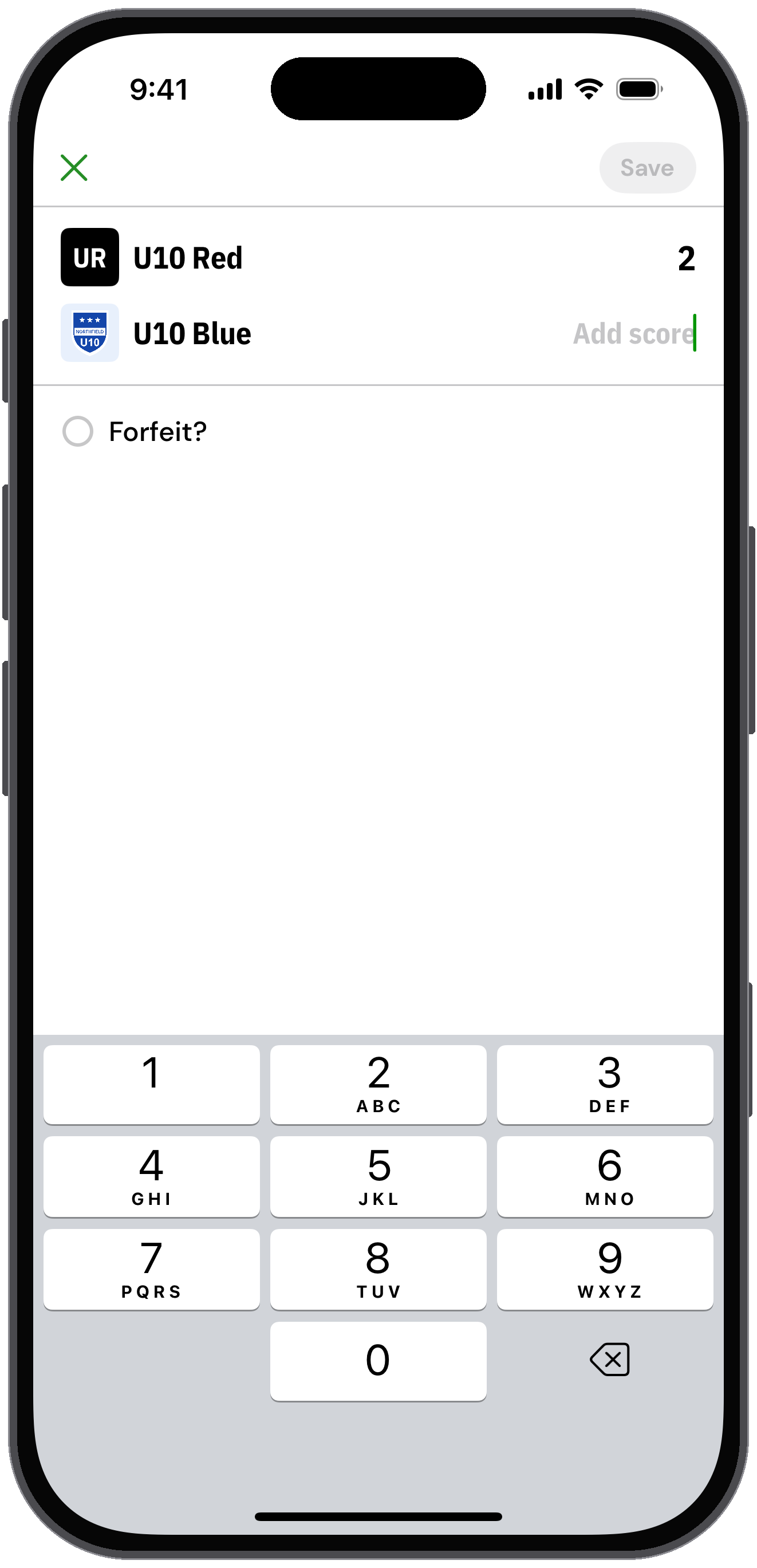 Add score screen in Admin mode with the number pad