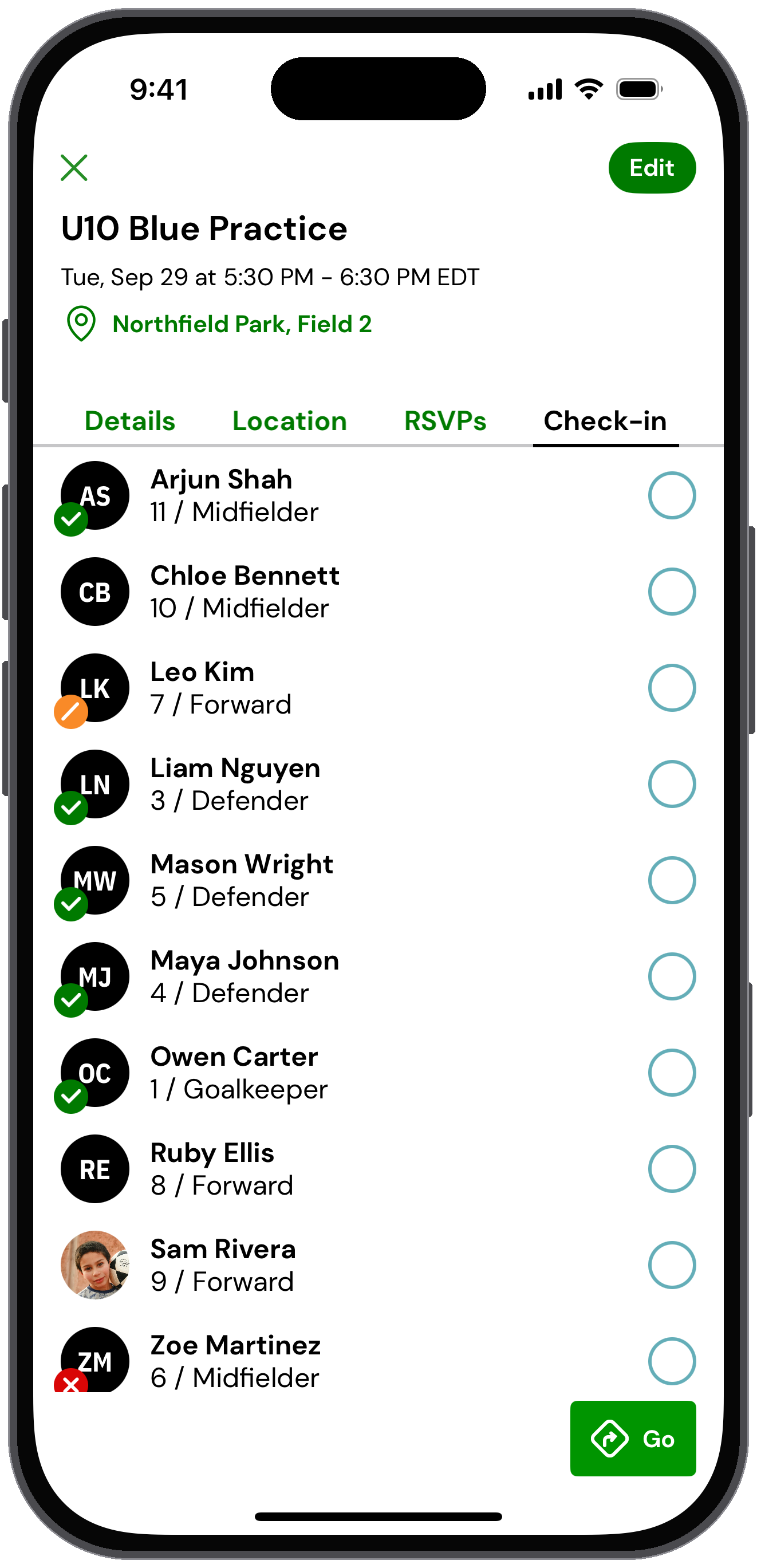 Check-in tab in Admin mode