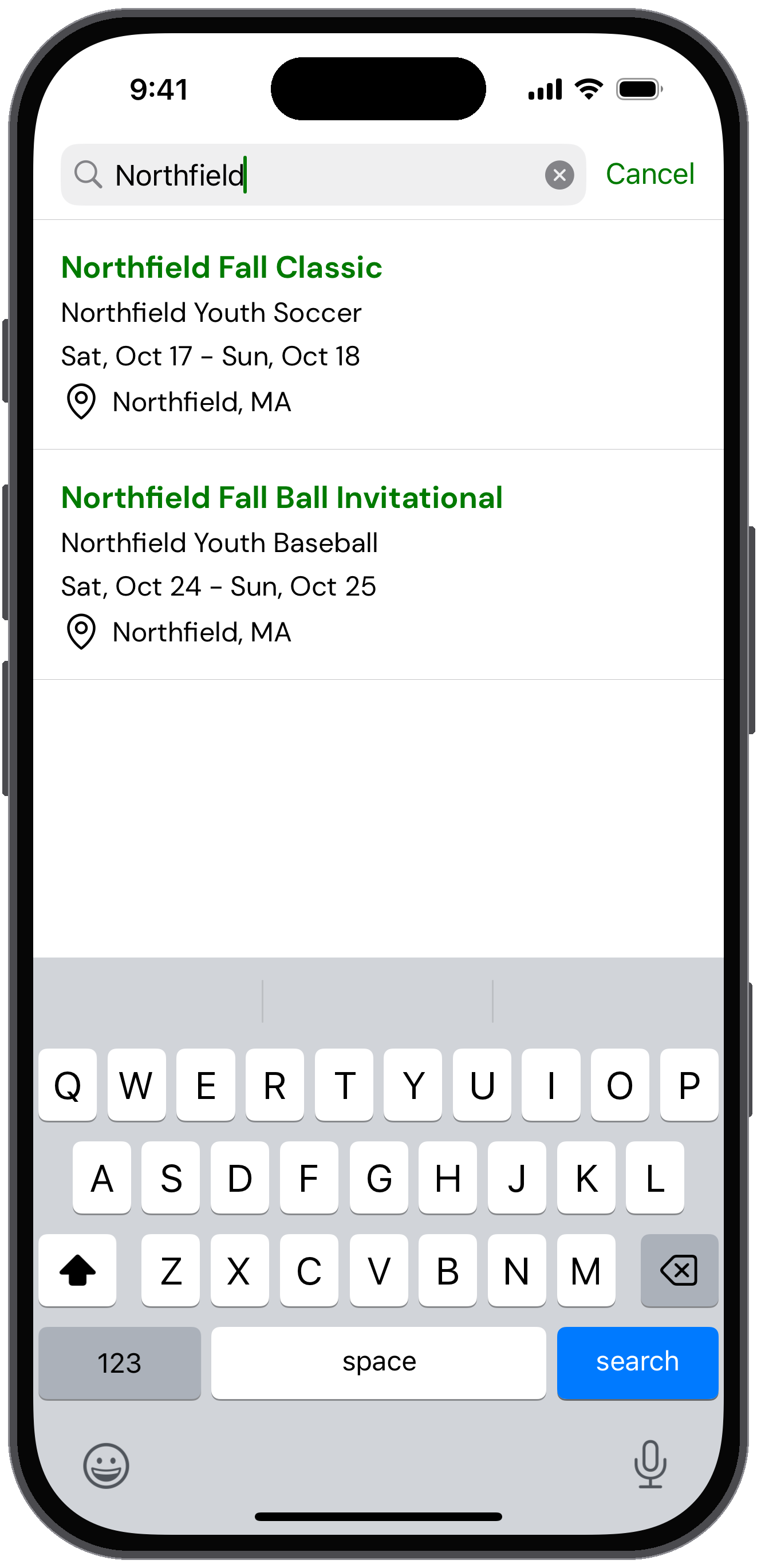 Public tournament search results for Northfield
