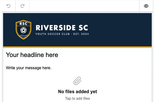 The email composer on a phone, with the headline, message and Attachments blocks