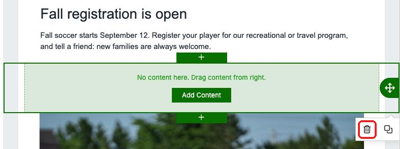 An empty row selected, with its delete icon highlighted