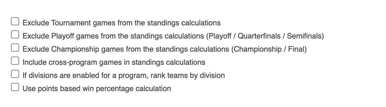 Customize Standings Rules – LeagueApps